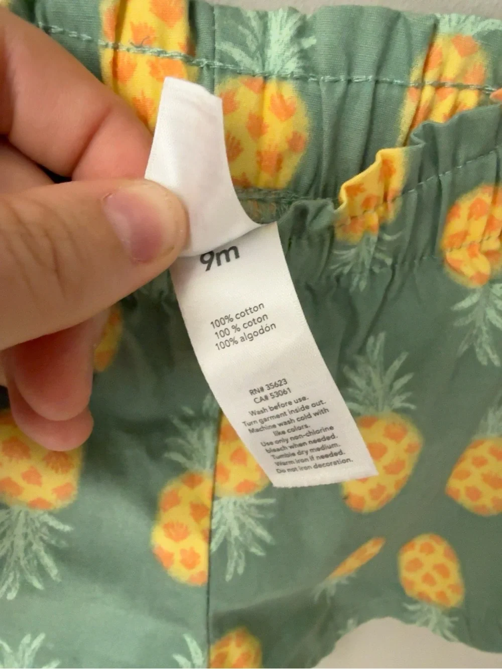 Carter’s Just One You Pineapple Print Baby Shorts Sage Green Yellow 9M